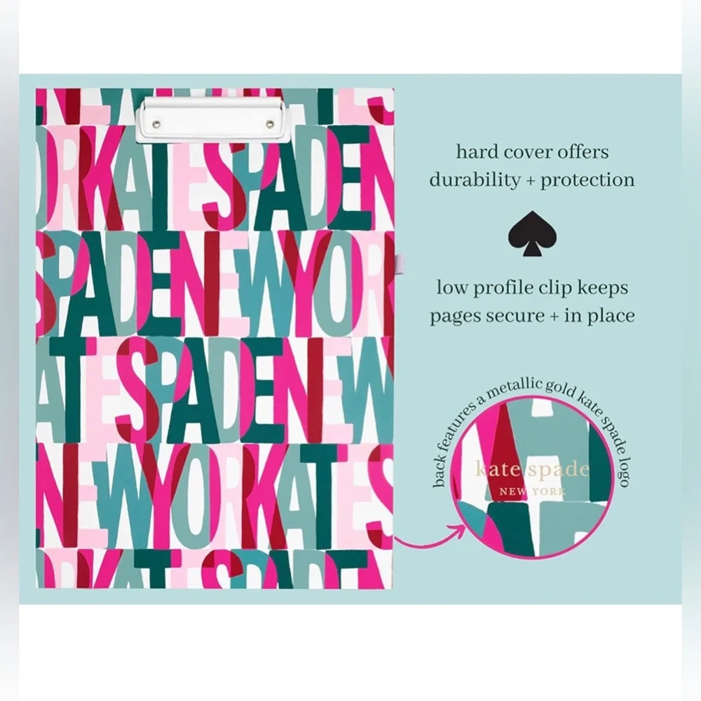 NWT Kate Spade Layered Logo Clipboard Folio with Low Profile Clip & Pen Loop